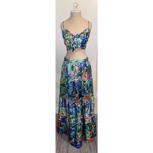 Tropical Print Party Two Piece Maxi Set